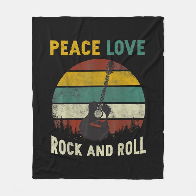 Peace Love & Rock & Roll Guitar Player Guitarist V Fleece Blanket (Front)