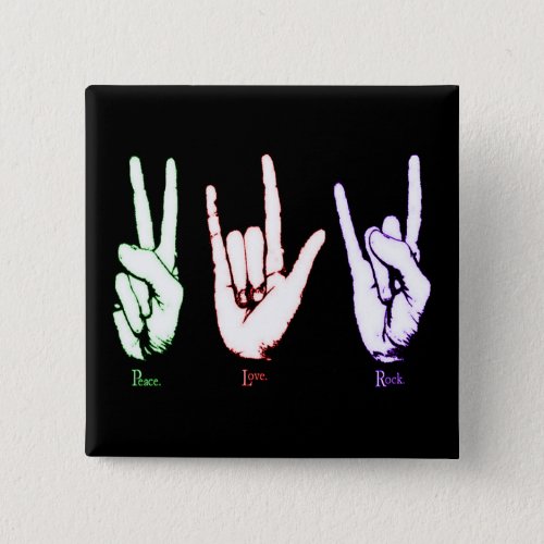 Peace Love Rock Sign Language Black Button