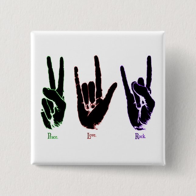 Peace Love Rock Sign Language Square Button (Front)