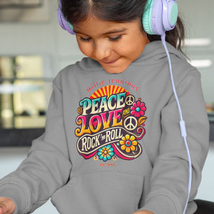 Peace Love RocknRoll Retro 70s Vintage Psychedelic Hoodie
