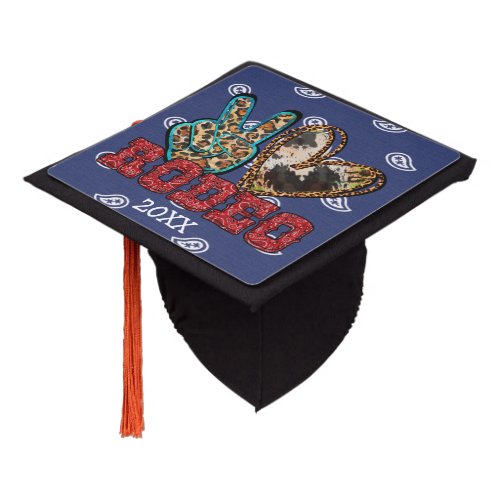 Peace Love Rodeo in Red Blue Bandana Custom Graduation Cap Topper