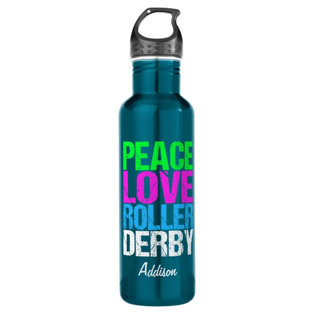 Peace Love Roller Derby Stainless Steel Water Bottle (Front)