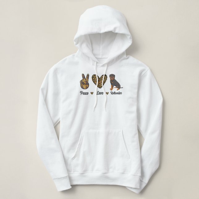 Peace Love Rottweiler Lover Pet Dog Puppy Owner Le Hoodie (Design Front)
