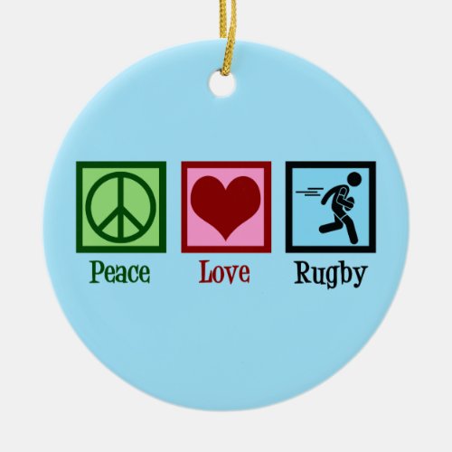 Peace Love Rugby Ceramic Ornament
