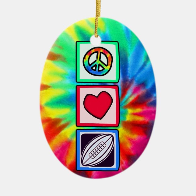 Peace, Love,  Rugby Football Ceramic Ornament (Front)