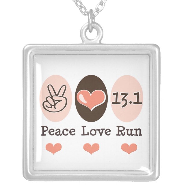 Peace Love Run 13.1 Sterling Silver Necklace (Front)