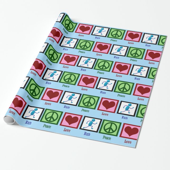 Peace Love Run - Cute Track Runner Wrapping Paper (Unrolled)