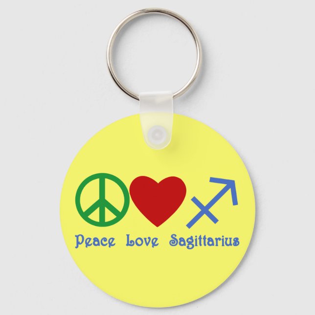 Peace Love Sagittarius Astrology Products Keychain (Front)