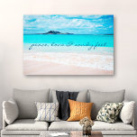 Peace Love Sandy Feet Hawaii Tropical Beach Photo Canvas Print<br><div class="desc">“Peace, love & sandy feet.” Remind yourself of the fresh salt smell of the ocean air whenever you gaze at this stunning, vibrantly-colored photo art canvas. Exhale and explore the solitude of an empty Hawaiian beach. Makes a great uplifting and inspirational gift! You can easily personalize this wall art plus...</div>
