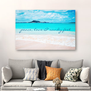 Peace Love Sandy Feet Hawaii Tropical Beach Photo Canvas Print
