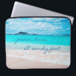 Peace Love Sandy Feet Hawaii Tropical Beach Photo Laptop Sleeve<br><div class="desc">“Peace, love & sandy feet.” Remind yourself of the fresh salt smell of the ocean air whenever you use this stunning vibrantly-colored photography neoprene laptop sleeve. Exhale and explore the solitude of an empty Hawaiian beach. This laptop sleeve comes in three sizes: 15", 13", and 10”. Makes a great gift...</div>