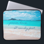 Peace Love Sandy Feet Hawaii Tropical Beach Photo Laptop Sleeve<br><div class="desc">“Peace, love & sandy feet.” Remind yourself of the fresh salt smell of the ocean air whenever you use this stunning vibrantly-colored photography neoprene laptop sleeve. Exhale and explore the solitude of an empty Hawaiian beach. This laptop sleeve comes in three sizes: 15", 13", and 10”. Makes a great gift...</div>