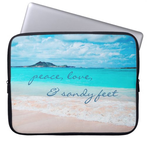 Peace Love Sandy Feet Hawaii Tropical Beach Photo Laptop Sleeve