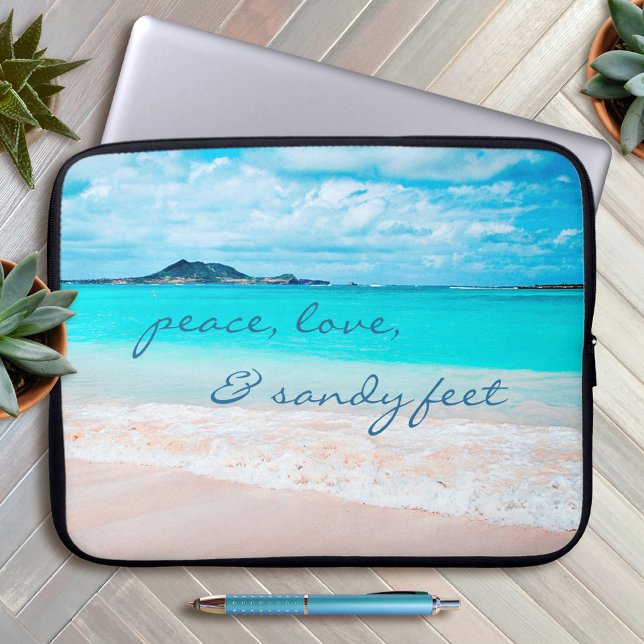 Peace Love Sandy Feet Hawaii Tropical Beach Photo Laptop Sleeve (Creator Uploaded)