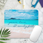 Peace Love Sandy Feet Hawaii Tropical Beach Photo Mouse Pad<br><div class="desc">“Peace, love & sandy feet.” Remind yourself of the fresh salt smell of the ocean air whenever you use this stunning vibrantly-colored photography mousepad. Exhale and explore the solitude of an empty Hawaiian beach. Makes a great gift for someone special! You can easily personalize this mousepad. Please message me with...</div>