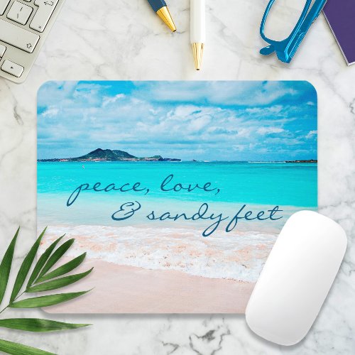 Peace Love Sandy Feet Hawaii Tropical Beach Photo Mouse Pad
