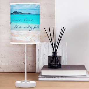 Peace Love Sandy Feet Hawaii Turquoise Beach Photo Table Lamp