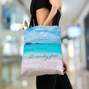 Peace Love Sandy Feet Hawaii Turquoise Beach Photo Tote Bag