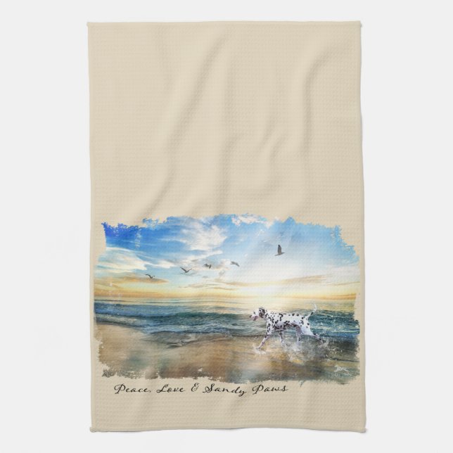 Peace Love & Sandy Paws Dalmatian Kitchen Towel (Vertical)