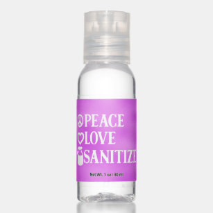 Peace Love Sanitize Purple Modern Typography Hand Sanitizer