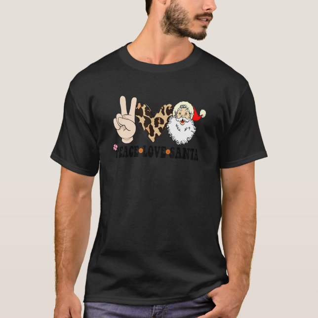 Peace Love Santa Leopard Womens Christmas 2022 Fam T-Shirt (Front)