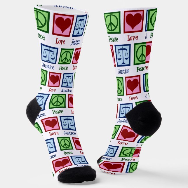Peace Love Scales of Justice Lawyer Judge Socks (Angled)