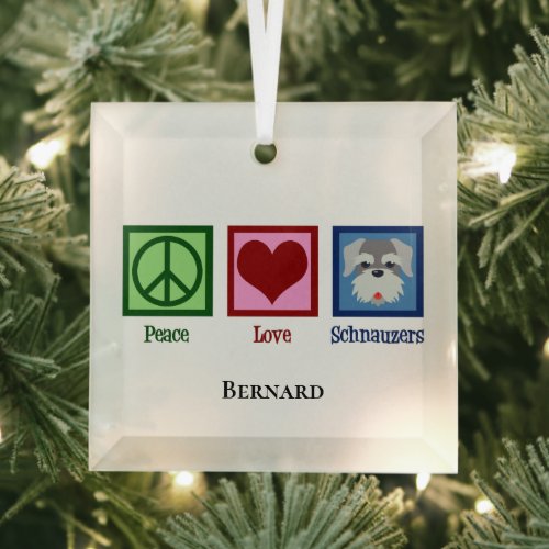 Peace Love Schnauzers Cute Personalized Christmas Glass Ornament