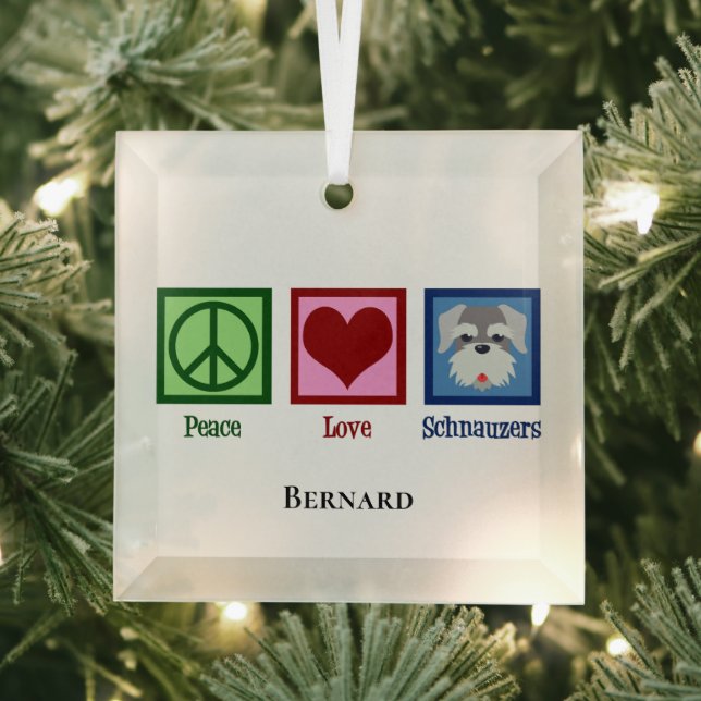 Peace Love Schnauzers Cute Personalized Christmas Glass Ornament (Insitu)