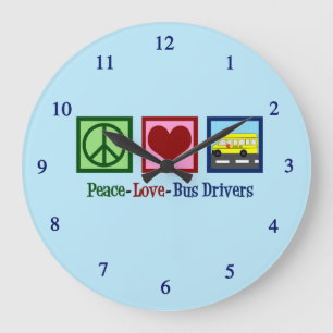 Peace Love School Bus Driver Large Clock