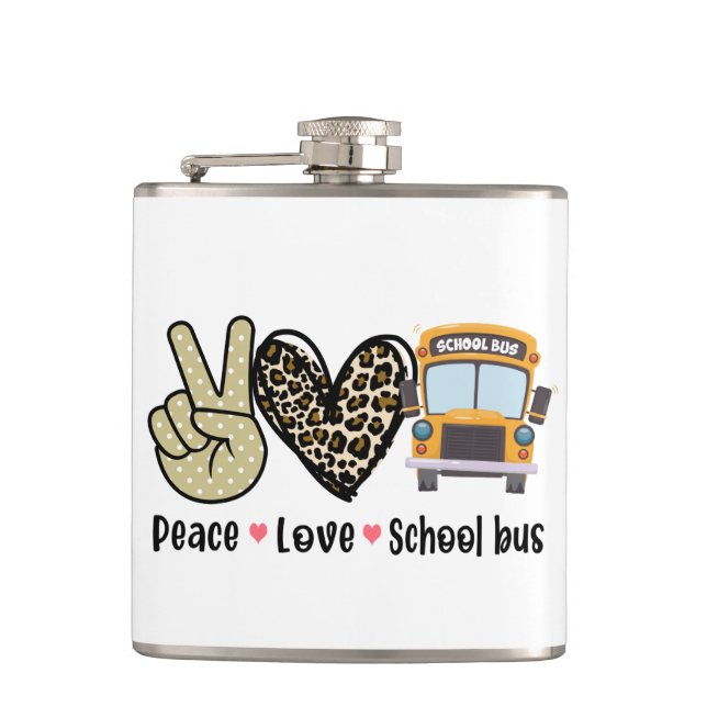 Peace, Love, School Bus Flask (Front)