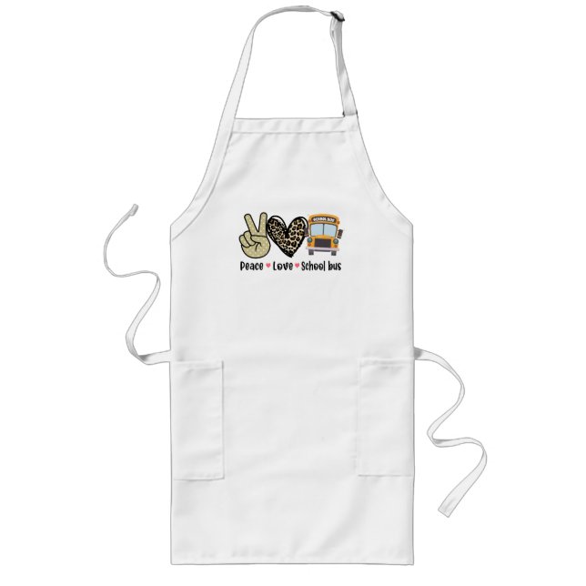 Peace, Love, School Bus Long Apron (Front)