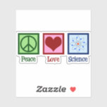 Peace Love Science Sticker<br><div class="desc">Cool sticker for a science teacher,  scientist,  or just a geek that love to learn about how the world works. Cute Peace Love Science design with a peace sign,  heart,  and atom model.</div>