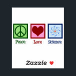 Peace Love Science Sticker<br><div class="desc">Cool sticker for a science teacher,  scientist,  or just a geek that love to learn about how the world works. Cute Peace Love Science design with a peace sign,  heart,  and atom model.</div>
