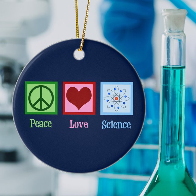 Peace Love Science Teacher Blue Christmas Ceramic Ornament (Creator Uploaded)
