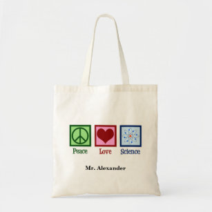 Peace Love Science Teacher Personalized Tote Bag