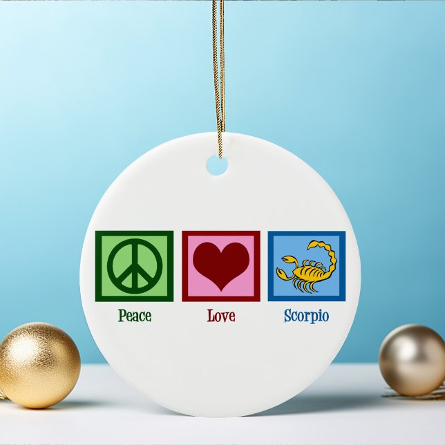 Peace Love Scorpio Astrology Sign Christmas Ceramic Ornament (Creator Uploaded)