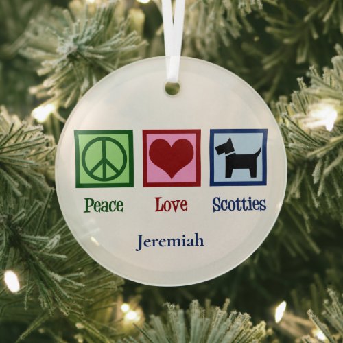 Peace Love Scotties Cute Custom Scottish Terrier Glass Ornament