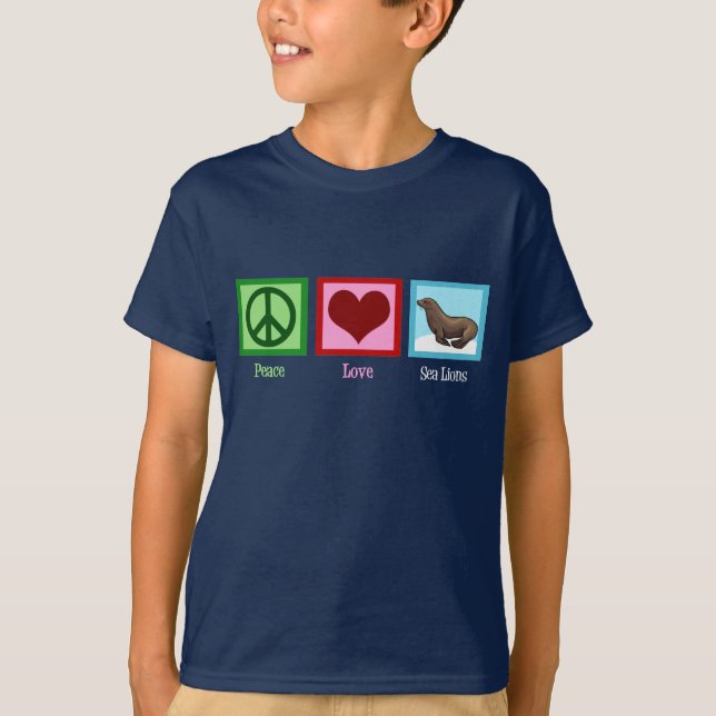 Peace Love Sea Lions Kids T-Shirt (Front)
