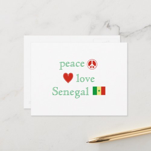 Peace Love Senegal Heart and Senegalese Flag Postcard