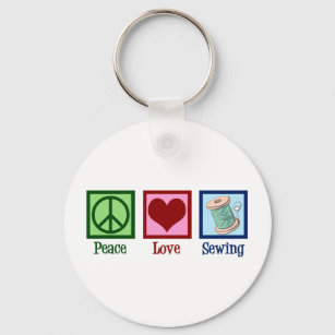 Peace Love Sewing Cute Seamstress Keychain
