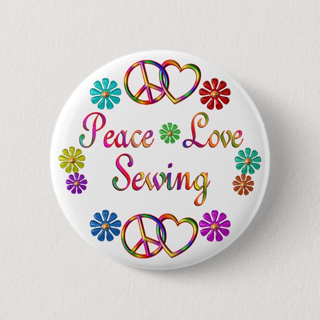 PEACE LOVE SEWING PINBACK BUTTON (Front)