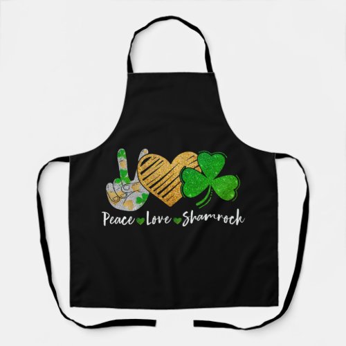 Peace Love Shamrock St Patricks Day Lucky Apron