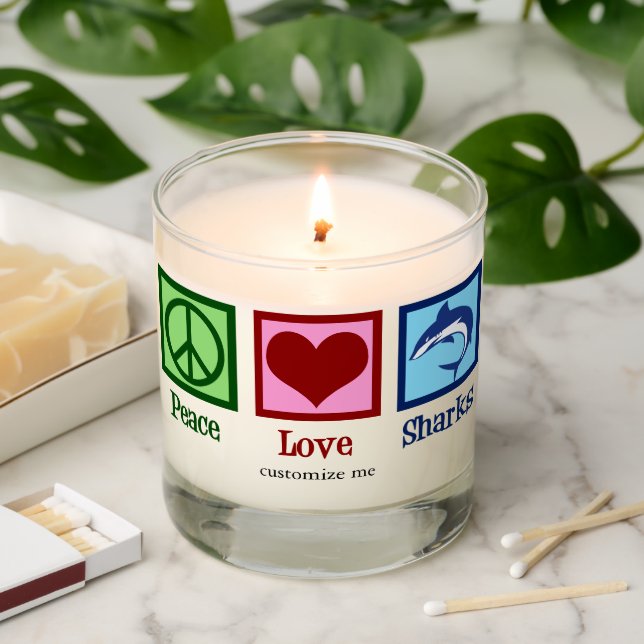 Peace Love Sharks Cute Custom Shark Gift Scented Candle (Lit)