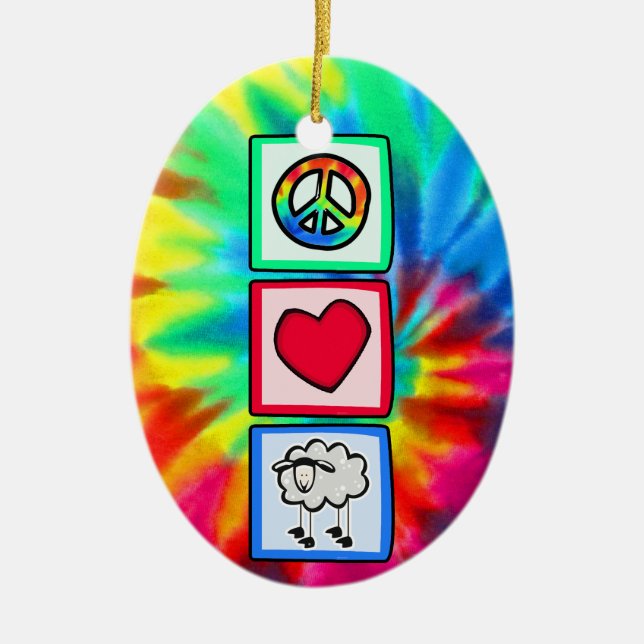 Peace, Love, Sheep Ceramic Ornament (Front)