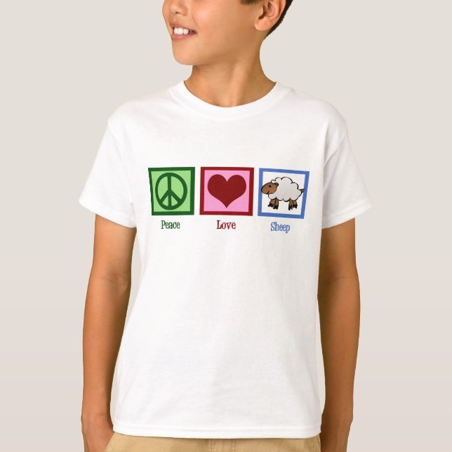 Peace Love Sheep Cute Farm Animal Kids T-Shirt (Front)