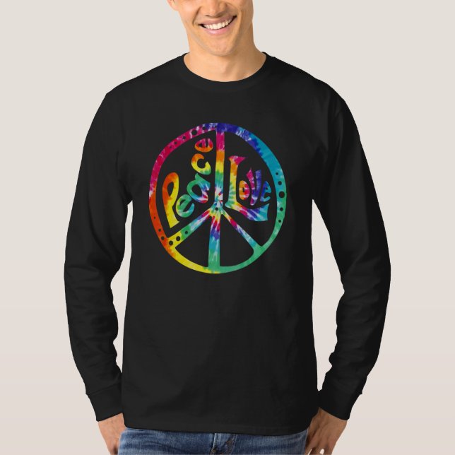 PEACE LOVE Sign 60s 70s Tie Dye Hippie Costume Ret T-Shirt (Front)