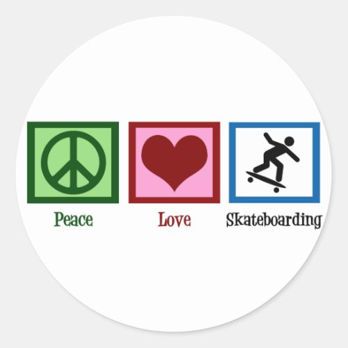 Peace Love Skateboarding Classic Round Sticker