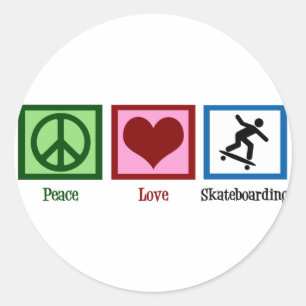 Peace Love Skateboarding Classic Round Sticker