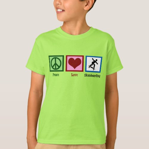 Peace Love Skateboarding Kids T_Shirt
