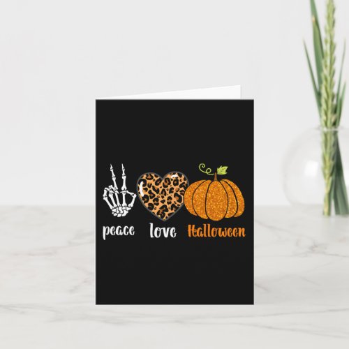 peace love Skeleton fall Pumpkin leopard Halloween Card